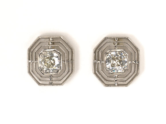 54366 - Platinum Diamond Octagonal Merry Widow Stud Earrings