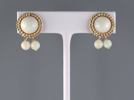 54367 - Circa 1950s Gold Opal Drop Earrings