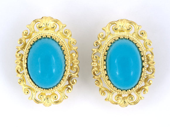 54368 - Gold Turquoise Oval Scroll Earrings