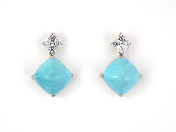 54371 - Platinum Diamond Sugarloaf Turquoise Drop Earrings