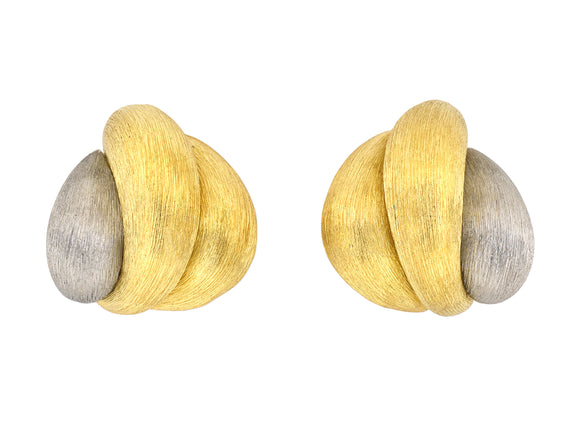 54378 - Dunay Gold Platinum Corrugated Domed Sabi Finish Earrings