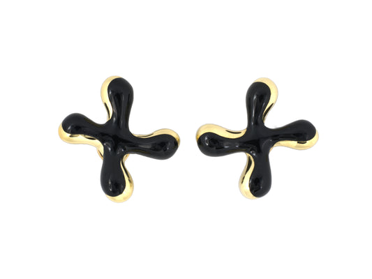 54384 - Angela Cummings Circa 1990 Gold Black Jade Jacks Earrings