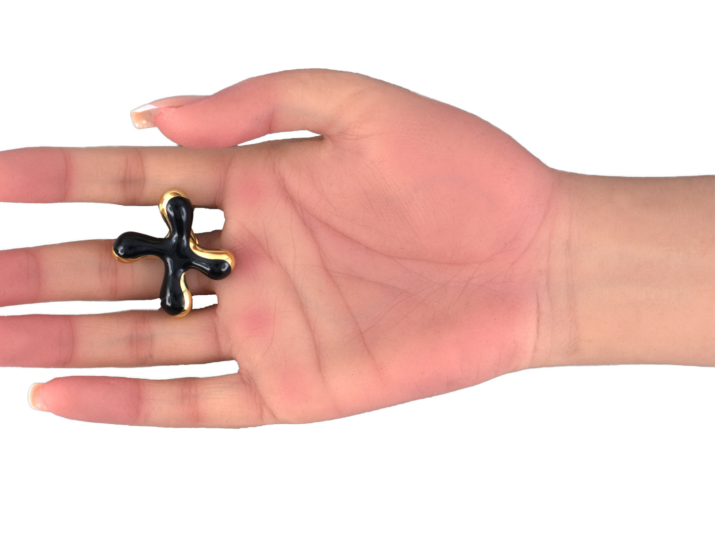54384 - Angela Cummings Circa 1990 Gold Black Jade Jacks Earrings