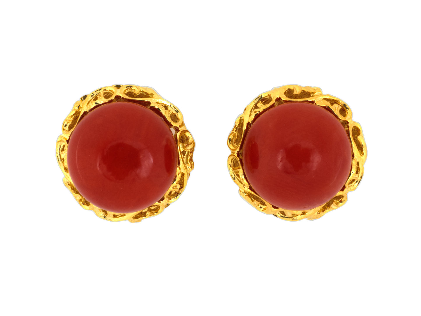 54385 - SOLD - Gold Coral Floral Leaf Framed Earrings