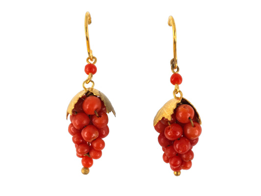 54386 - SOLD - Gold Filled Coral Bunch of Grapes Earrings