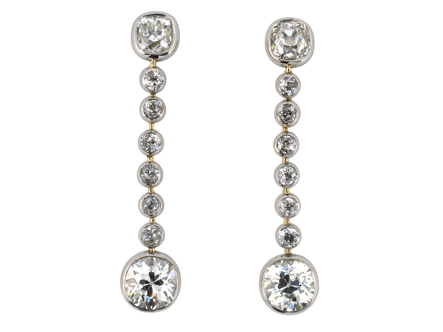 54387 - Edwardian Platinum Gold Diamond Tube Set Drop Dangle Earrings