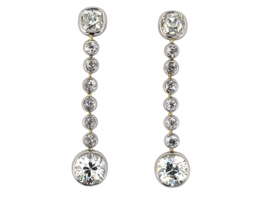 54387 - Edwardian Platinum Gold Diamond Tube Set Drop Dangle Earrings