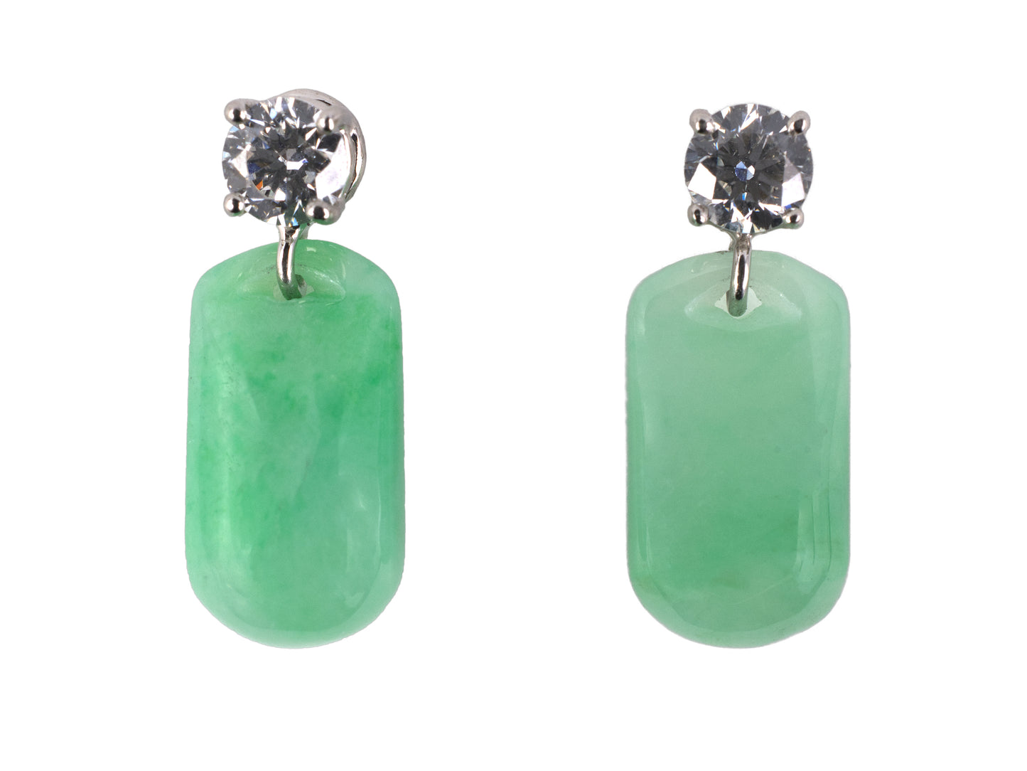 54394 - Platinum Diamond Jadeite Briolette Dangle Drop Earrings