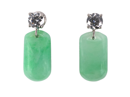 54394 - Platinum Diamond Jadeite Briolette Dangle Drop Earrings