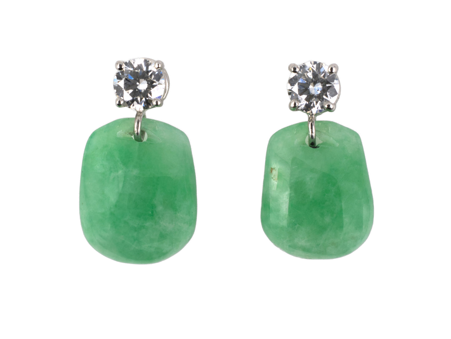 54395 - SOLD - Platinum Diamond Green Jadeite Briolette Dangle Drop Earrings