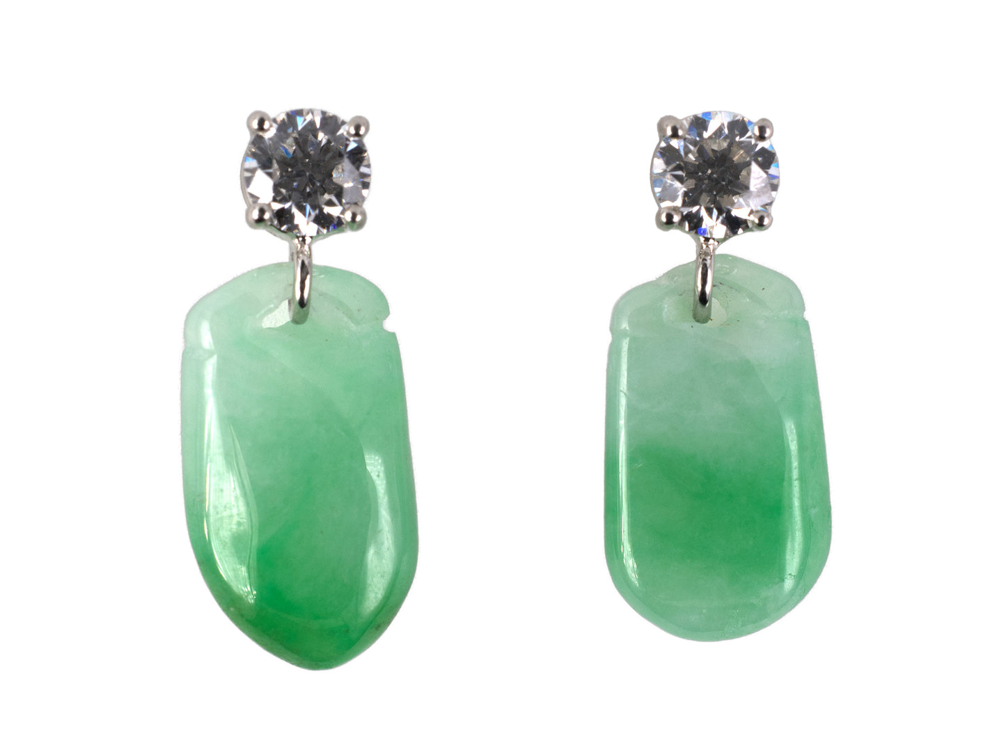 54399 - SOLD - Platinum Diamond Green Jadeite Briolette Dangle Drop Earrings