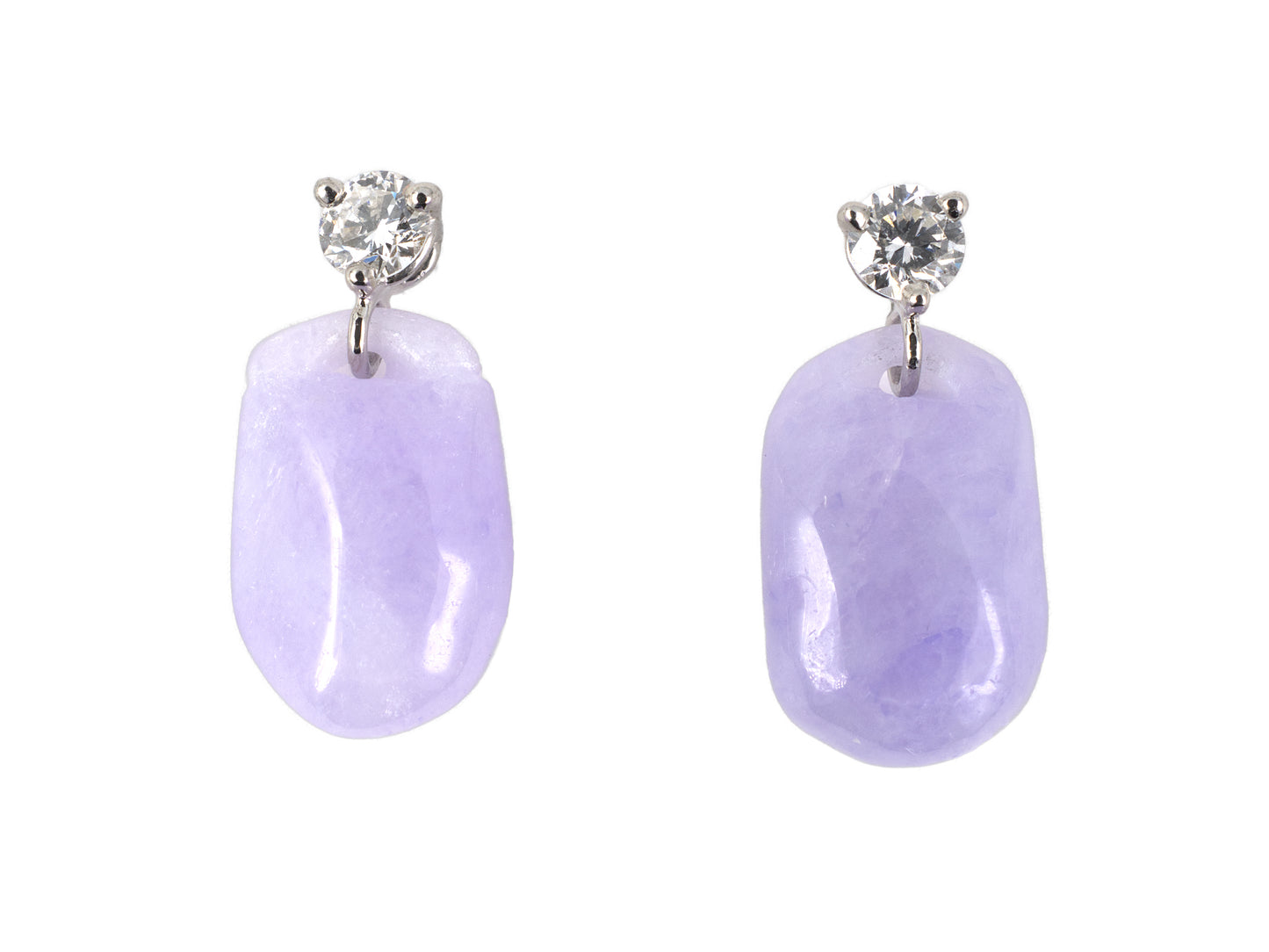 54401 - SOLD - Platinum Diamond Lavender Jadeite Briolette Dangle Drop Earrings