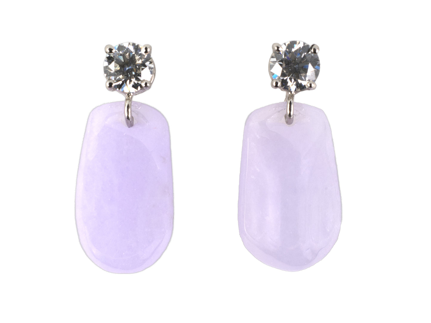 54403 - Platinum Diamond Lavender Jadeite Briolette Dangle Drop Earrings