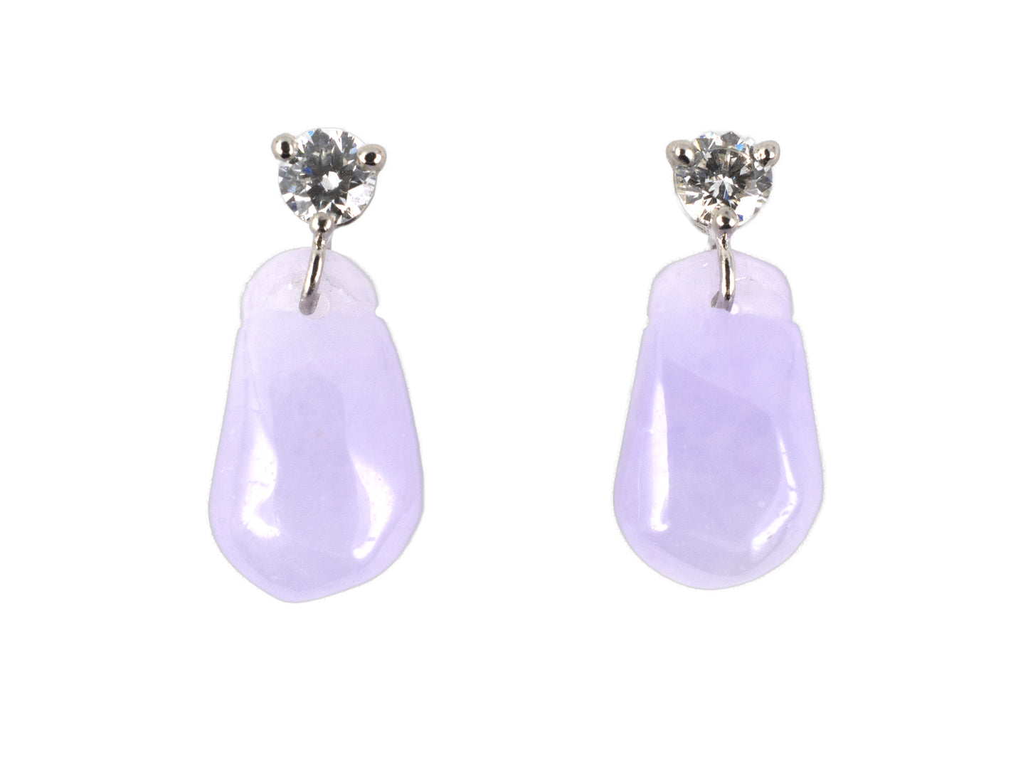 54404 - Platinum Diamond Lavender Jadeite Briolette Dangle Drop Earrings