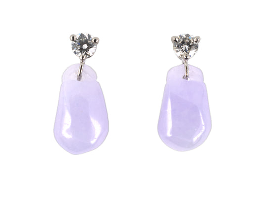 54404 - Platinum Diamond Lavender Jadeite Briolette Dangle Drop Earrings