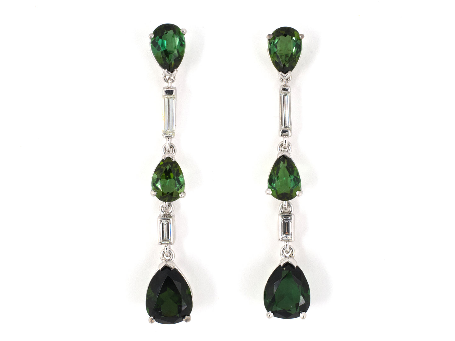 54406 - Platinum Tourmaline Diamond Dangle Drop Earrings