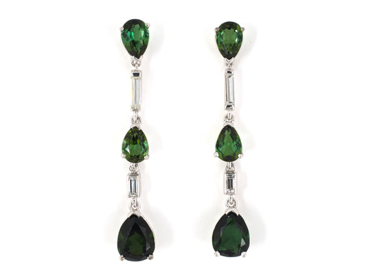 54406 - Platinum Tourmaline Diamond Dangle Drop Earrings