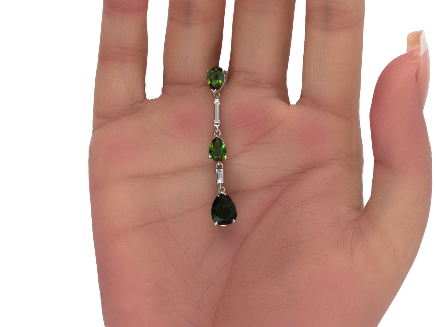 54406 - Platinum Tourmaline Diamond Dangle Drop Earrings