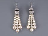 54411 - Art Deco Platinum Diamond Pearl Black Onyx Tassel Earrings