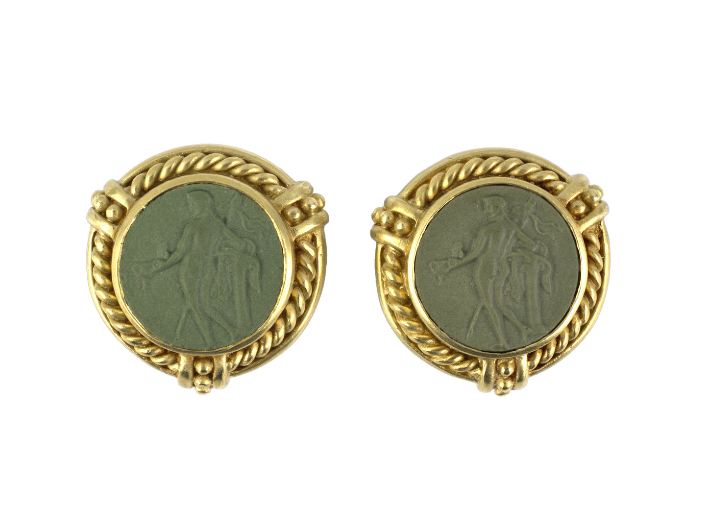 54412 - Judith Ripka Gold Green Lava Carved Intaglio Earrings