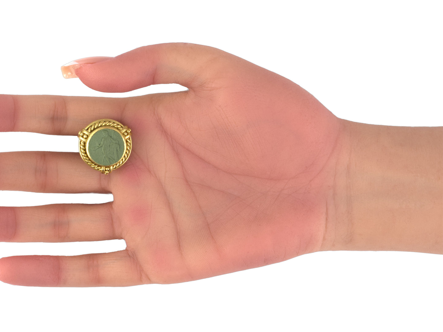 54412 - Judith Ripka Gold Green Lava Carved Intaglio Earrings
