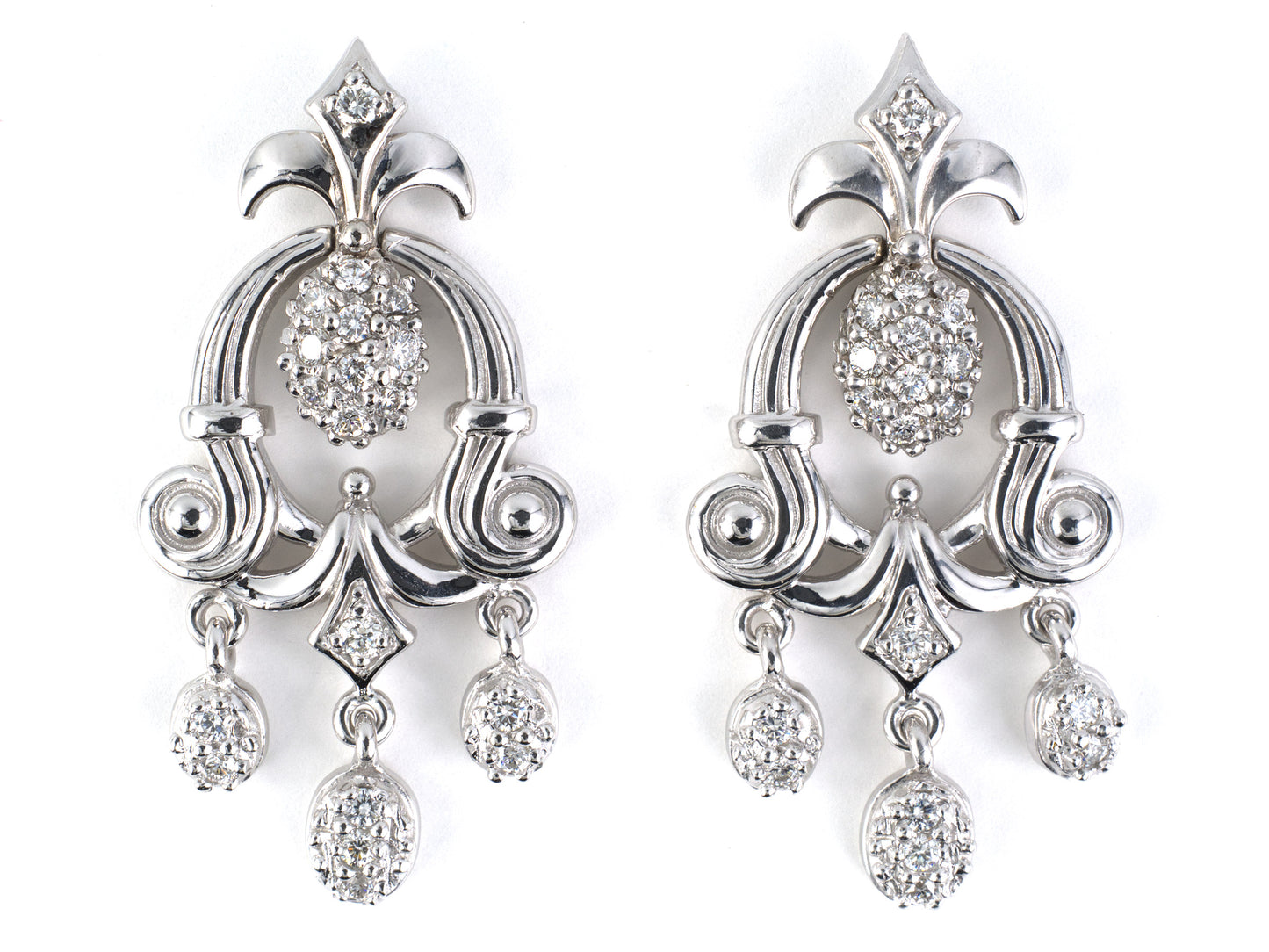 54414 - Gold Diamond Festoon Dangle Drop Earrings