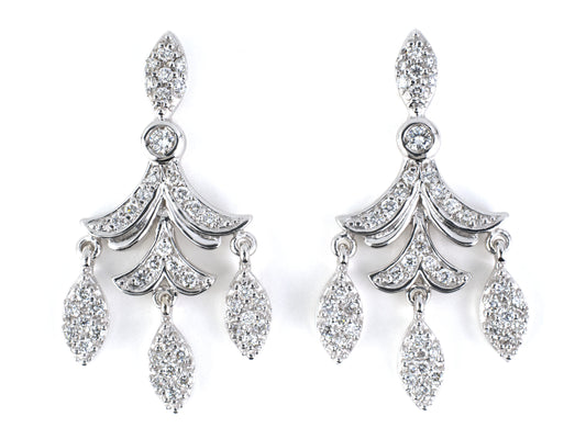 54415 - SOLD - Gold Diamond Dangle Drop Pagoda Design Earrings