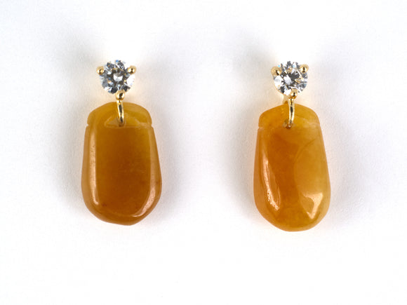 54418 - Gold Diamond Yellow/Red Jadeite Briolette Dangle Drop Earrings