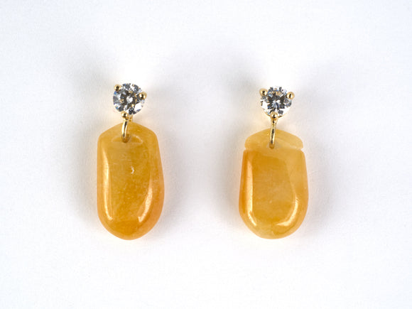 54419 - Gold Diamond Yellow Jadeite Briolette Dangle Drop Earrings