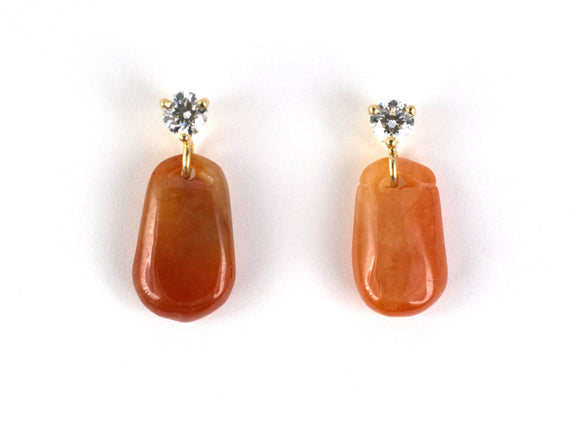 54420 - Gold Diamond Red Jadeite Briolette Dangle Drop Earrings