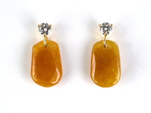 54422 - Gold Diamond Yellow/Red Jadeite Briolette Dangle Drop Earrings