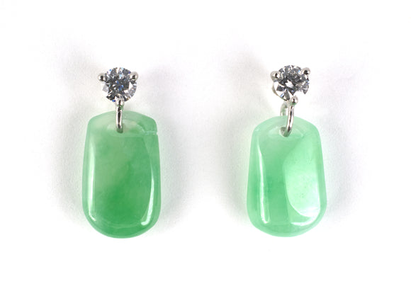 54423 - Platinum Diamond Green Jadeite Briolette Dangle Drop Earrings