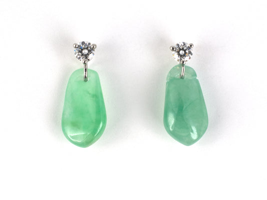 54424 - Platinum Diamond Green Jadeite Briolette Dangle Drop Earrings