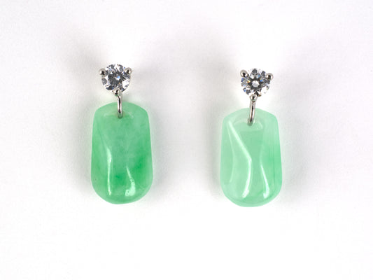 54425 - Platinum Diamond Green Jadeite Briolette Dangle Drop Earrings