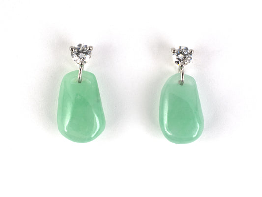 54426 - Platinum Diamond Green Jadeite Briolette Dangle Drop Earrings