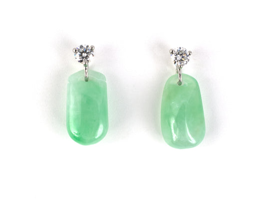 54427 - Platinum Diamond Green Jadeite Briolette Dangle Drop Earrings