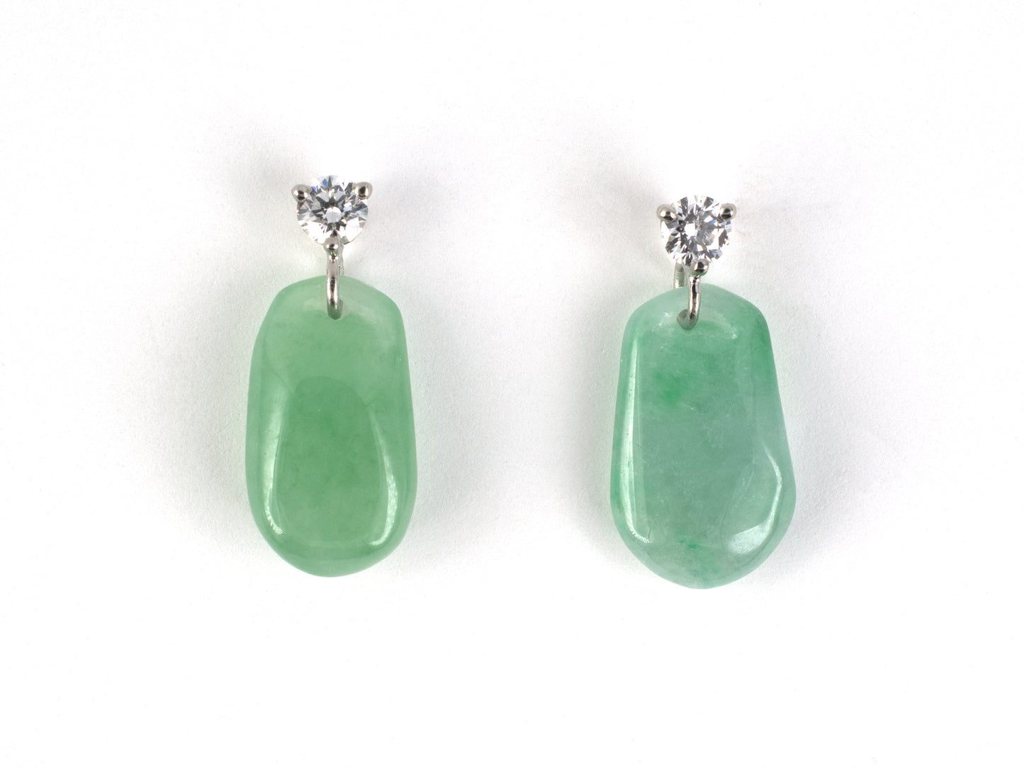 54428 - Platinum Diamond Green Jadeite Briolette Dangle Drop Earrings
