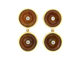 54430 - Gold Diamond Orange Red Jadeite Pi Disc Dangle Drop Earrings