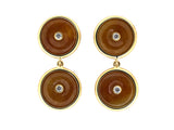 54431 - Gold Diamond Yellow Red Jadeite Pi Disc Dangle Drop Earrings