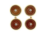 54432 - Gold Diamond Red Jadeite Pi Disc Dangle Drop Earrings