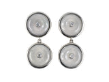 54435 - Platinum Diamond White Jadeite Pi Disc Dangle Drop Earrings