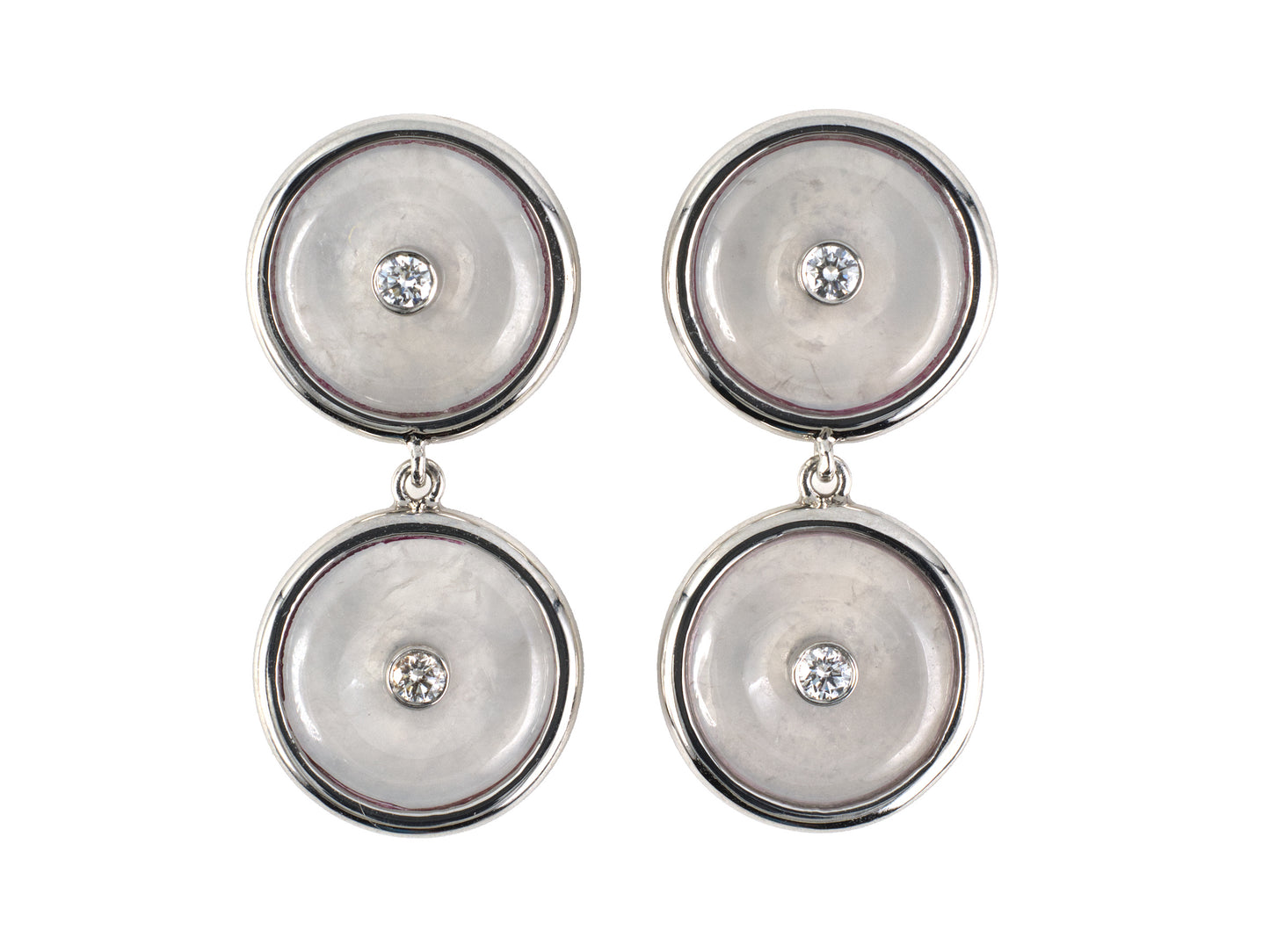 54436 - Platinum Diamond White Jadeite Pi Disc Dangle Drop Earrings