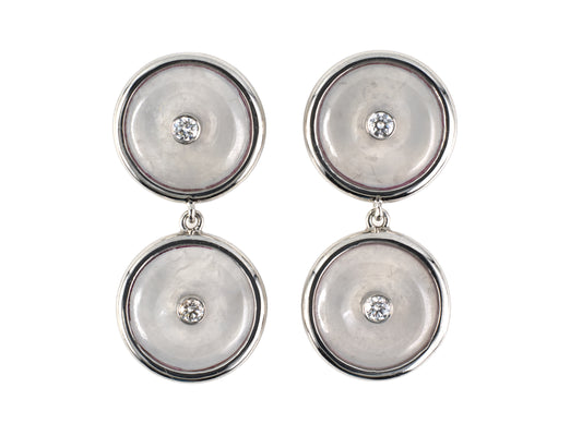 54436 - Platinum Diamond White Jadeite Pi Disc Dangle Drop Earrings