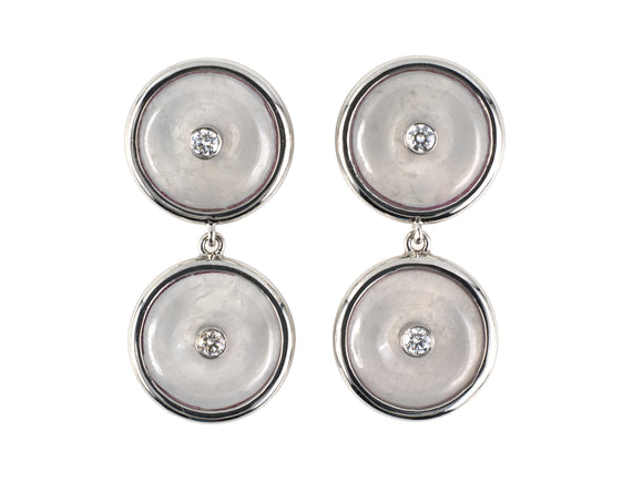 54436 - Platinum Diamond White Jadeite Pi Disc Dangle Drop Earrings