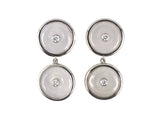 54437 - Platinum Diamond White Jadeite Pi Disc Dangle Drop Earrings