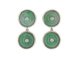 54441 - Platinum Diamond Jadeite Pi Disc Dangle Drop Earrings