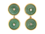 54444 - Gold Diamond Jadeite Pi Disc Dangle Drop Earrings