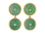 54445 - Gold Diamond Jadeite Pi Disc Dangle Drop Earrings