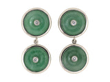 54446 - Platinum Diamond Jadeite Pi Disc Dangle Drop Earrings