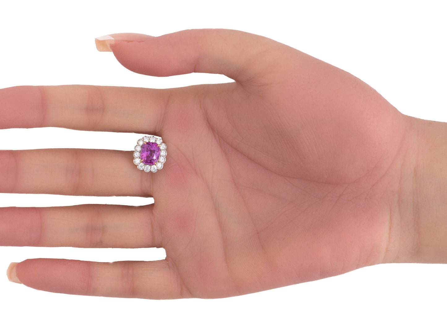 54447 - Platinum Gold AGL Pink Sapphire Diamond Cluster Earrings